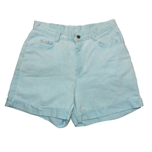 Vintage Lee Riders Mom Shorts Womens 14 Med High Rise Aqua Blue Pockets Retro - Picture 1 of 8